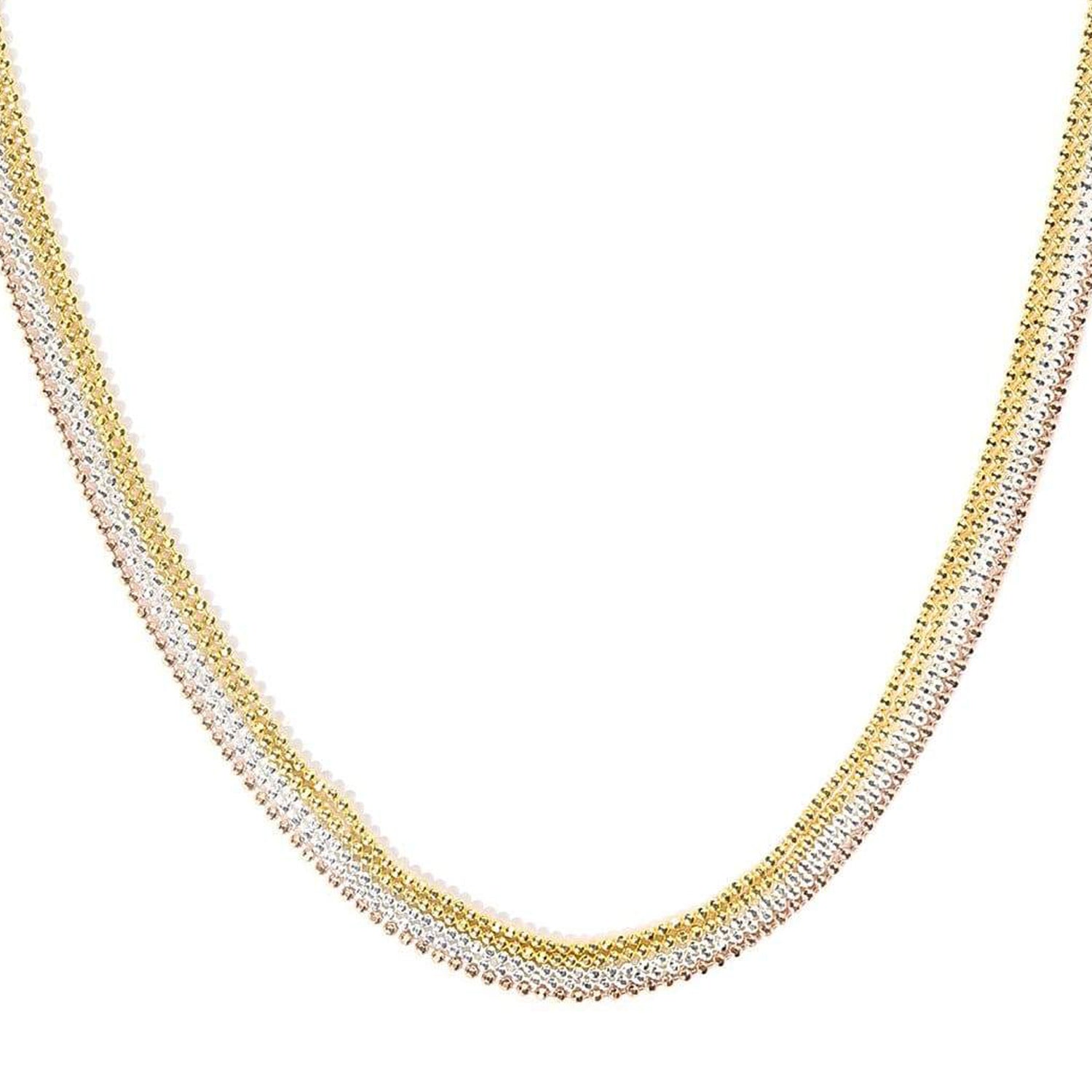 Glamourous Triple Tone 925 Silver Necklace
