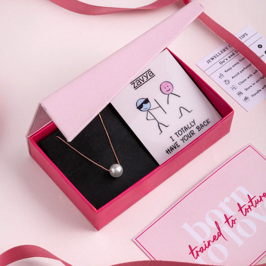 Stunning Pearl 925 Silver Rose Gold Plated Necklace Gift Hamper