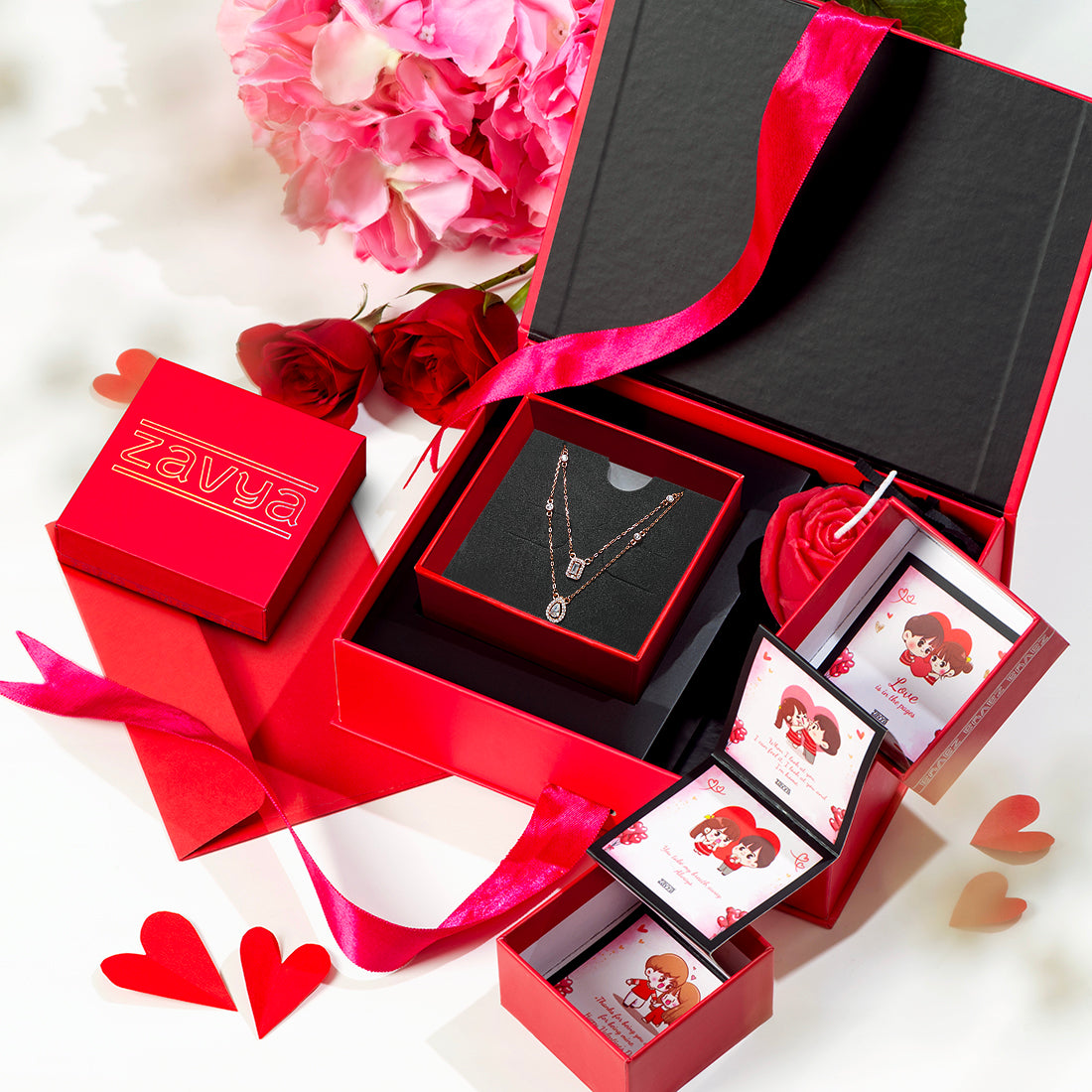 Rose Toned Graceful Layered 925 Silver Necklace Gift Hamper