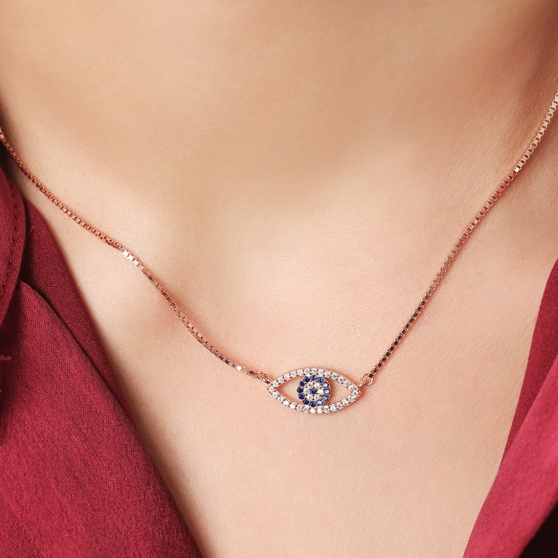 Evil Eye 925 Silver Rose Gold Necklace