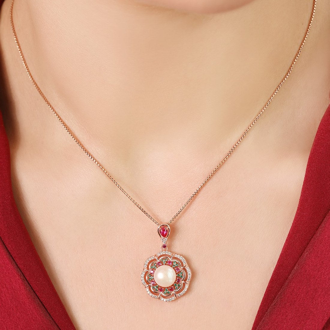Rose Gold Plated Classic Pearl 925 Sterling Silver Necklace