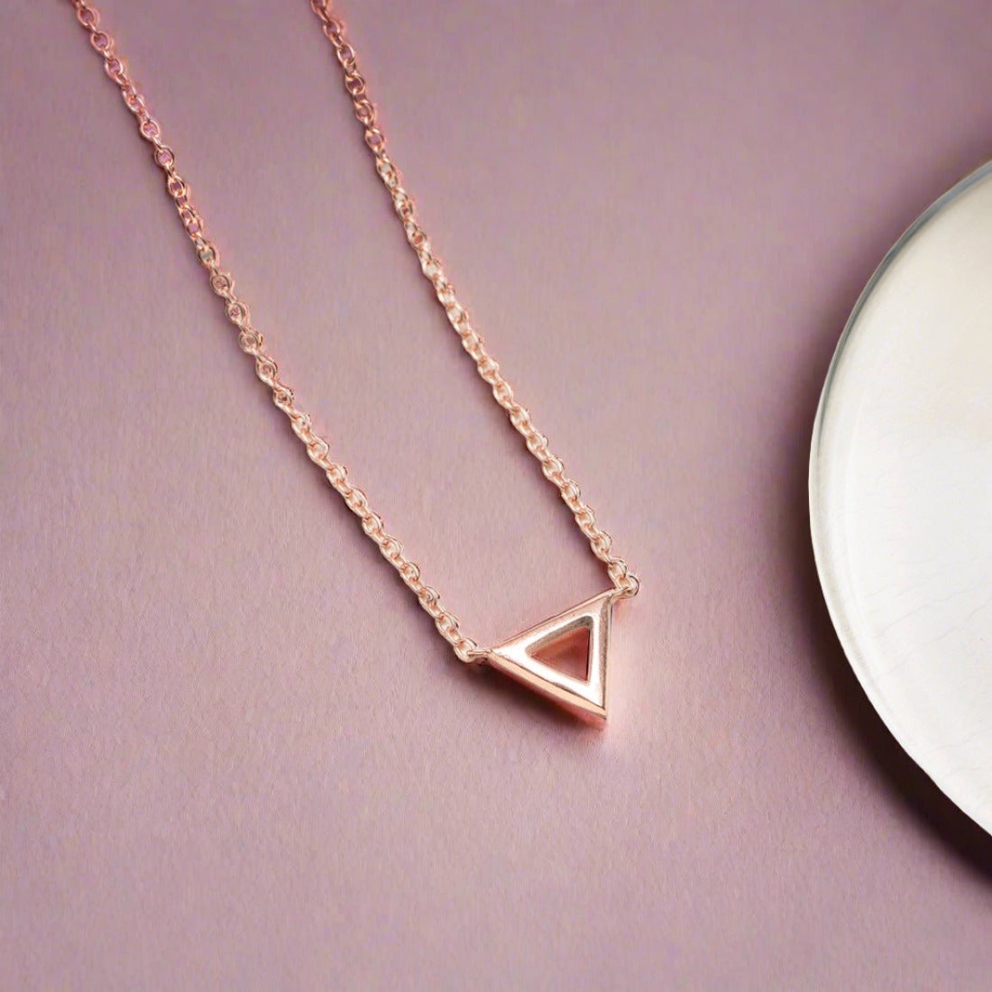 Divine Angles Rose Gold Triangle 925 Sterling Silver Necklace