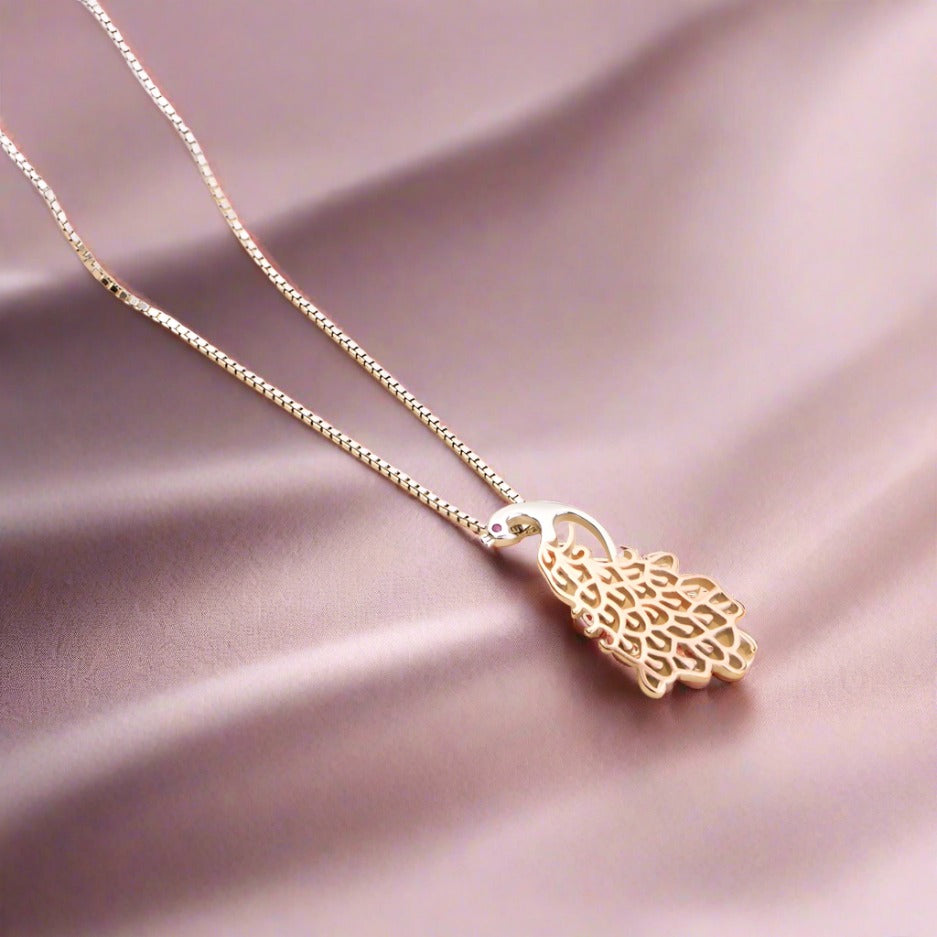 Peacock Necklace 925 Sterling Silver in Rose Gold Plated
