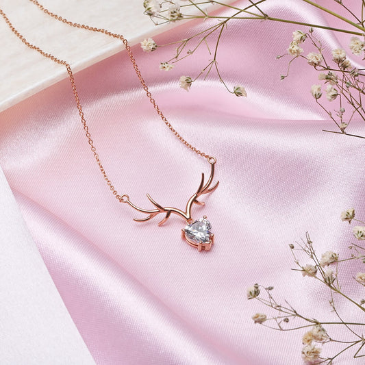 Mystique Deer CZ Rose Gold Plated  925 Sterling Silver Necklace
