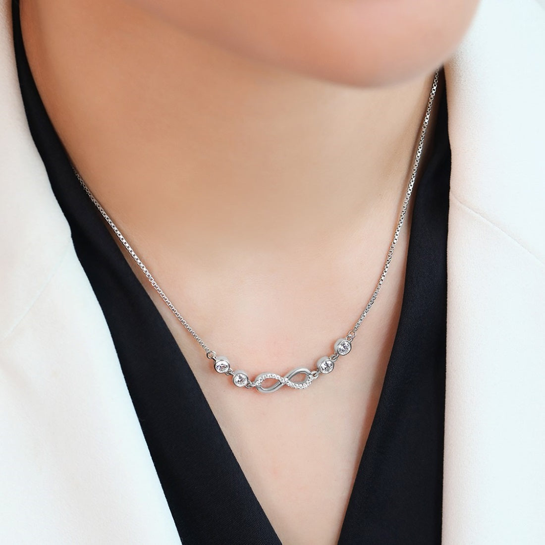 Infinite Sparkle Rhodium-Plated 925 Sterling Silver Necklace