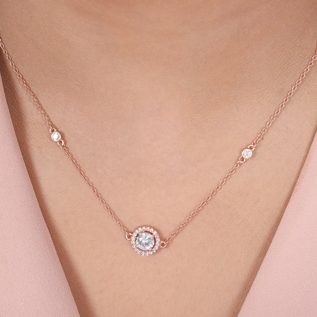 Circle of Radiance Rose Gold-Plated 925 Sterling Silver Necklace