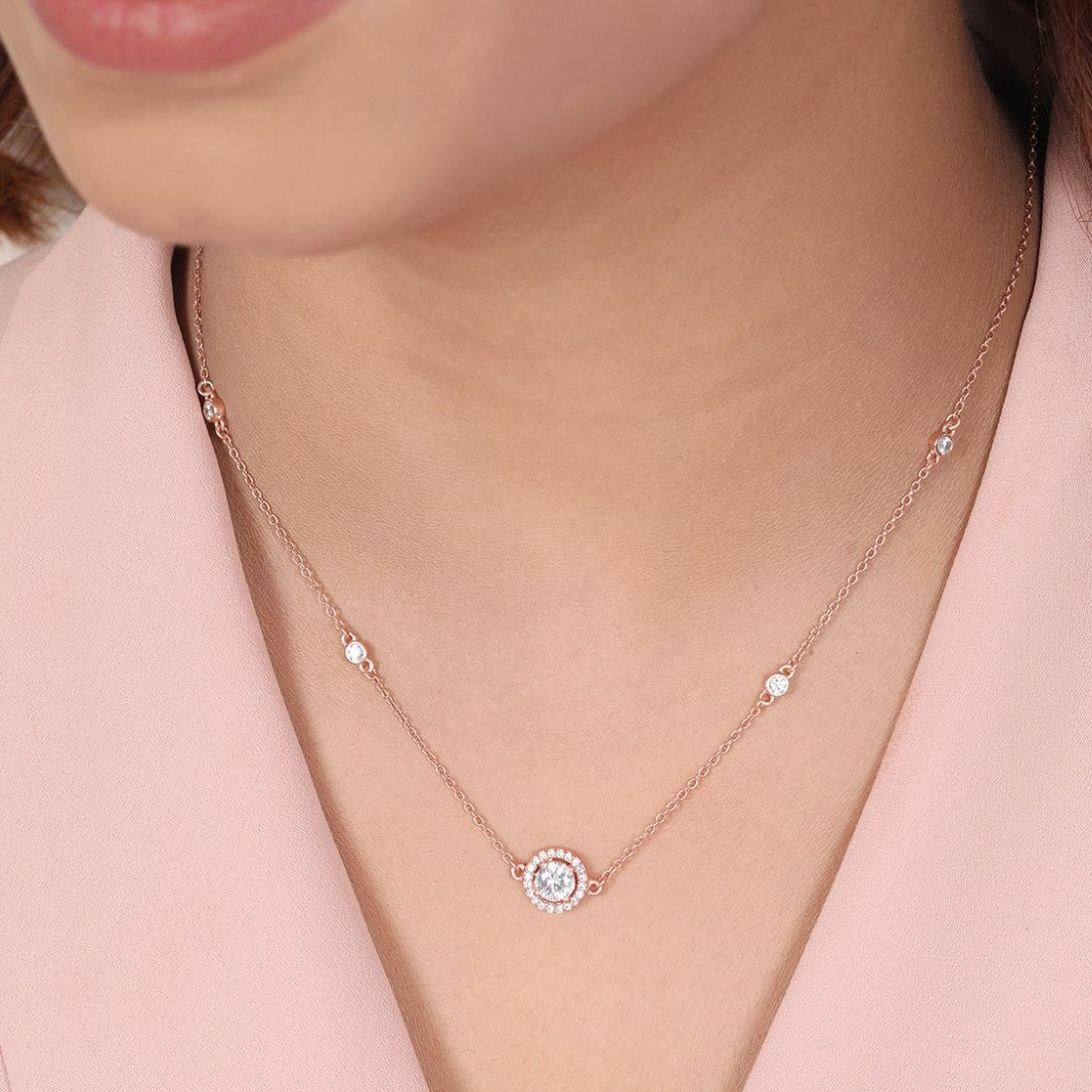 Circle of Radiance Rose Gold-Plated 925 Sterling Silver Necklace
