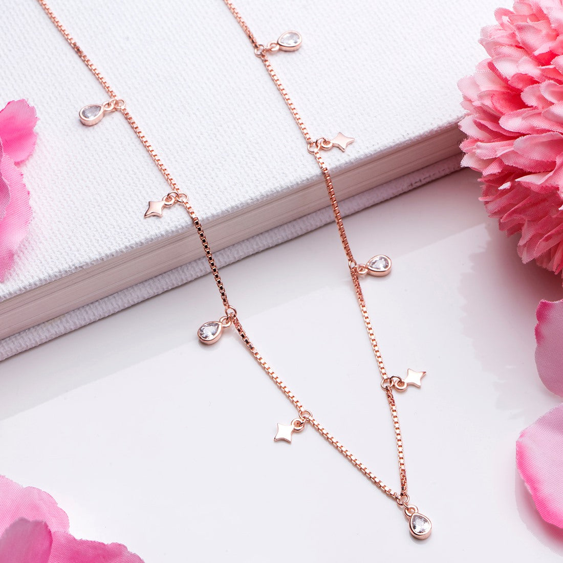 Starry Serenade Rose Gold-Plated 925 Sterling Silver Necklace