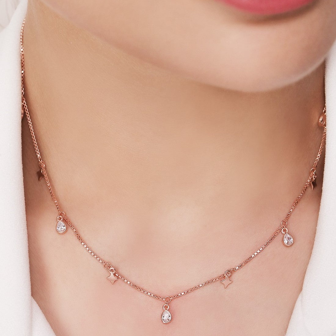 Starry Serenade Rose Gold-Plated 925 Sterling Silver Necklace