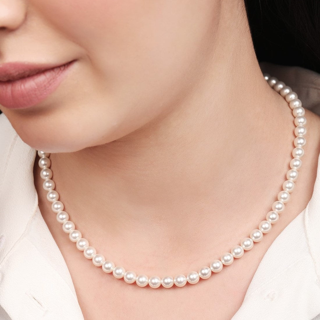Eternal Luster Rhodium-Plated 925 Sterling Silver Pearl Necklace