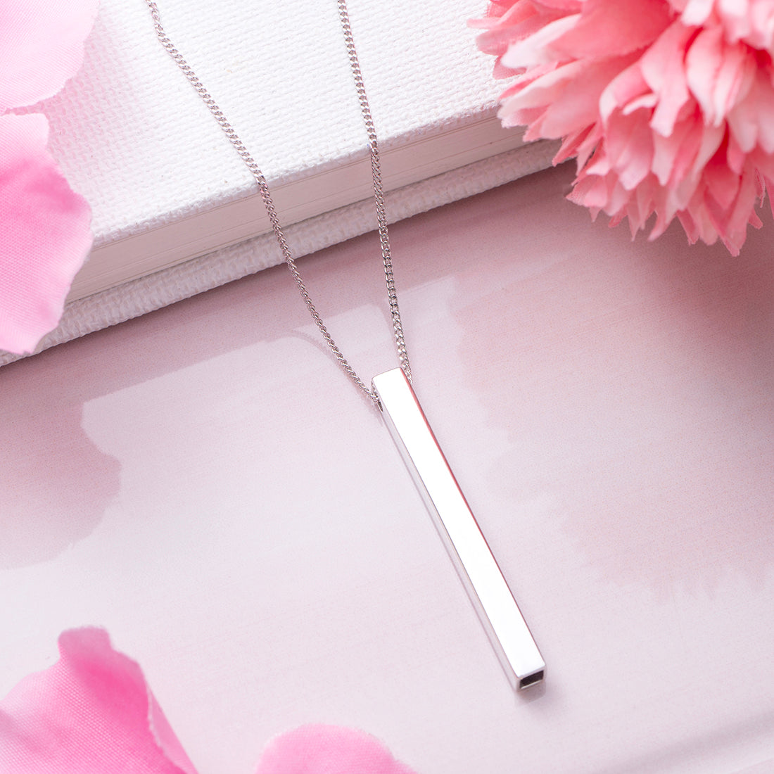 Modern Rectangle Radiance Rhodium-Plated 925 Sterling Silver Necklace