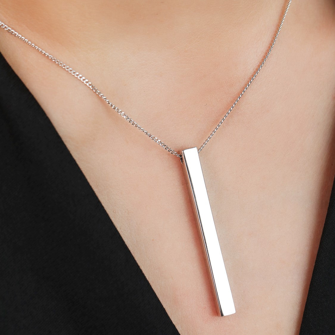 Modern Rectangle Radiance Rhodium-Plated 925 Sterling Silver Necklace