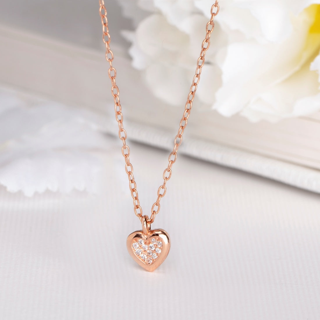 Radiant Rose Gold Heartfelt Embrace CZ 925 Sterling Silver Pendant with Chain