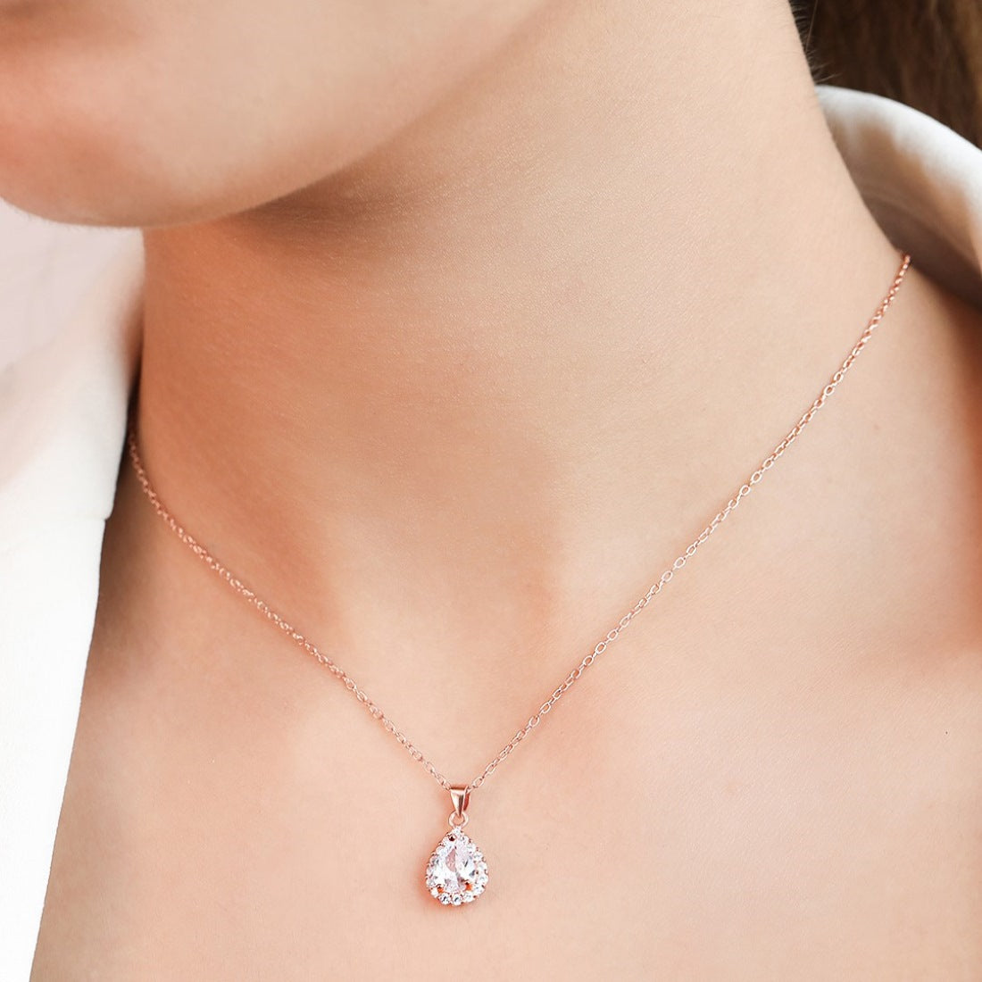 Cascading Elegance Rose Gold-Plated CZ 925 Sterling Silver Drop Necklace