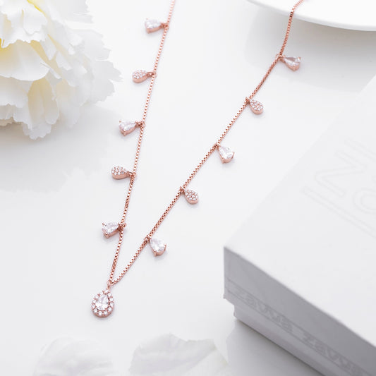 Rosy Radiance Rose Gold-Plated CZ Droplet 925 Sterling Silver Necklace