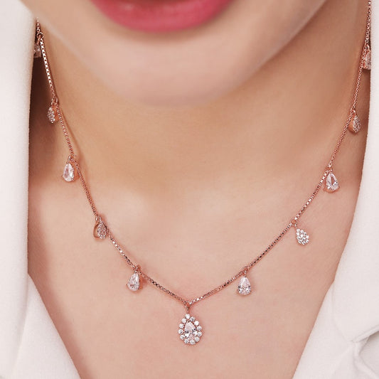 Rosy Radiance Rose Gold-Plated CZ Droplet 925 Sterling Silver Necklace