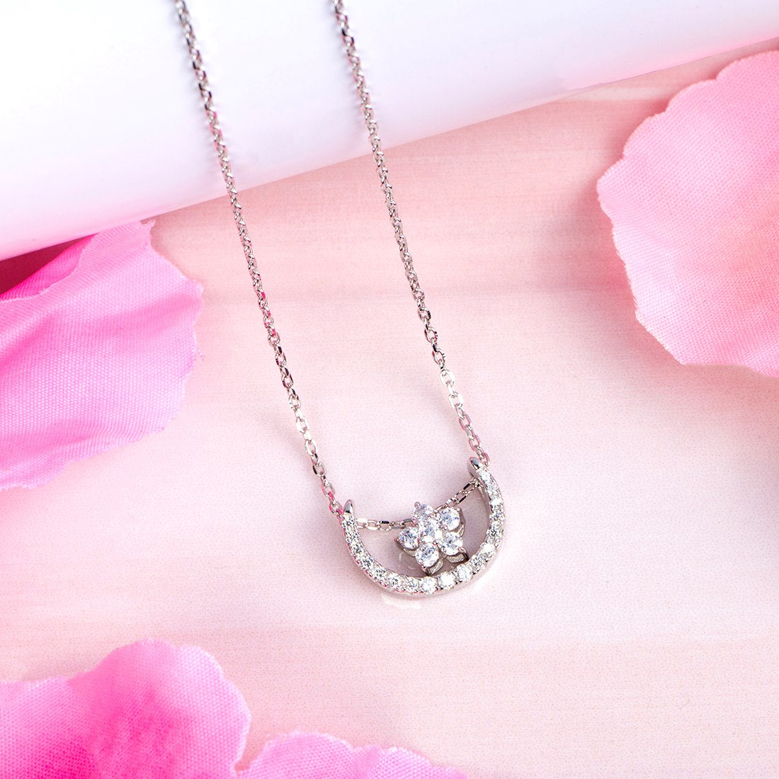 Celestial Radiance CZ Charm Rhodium-Plated 925 Sterling Silver Necklace