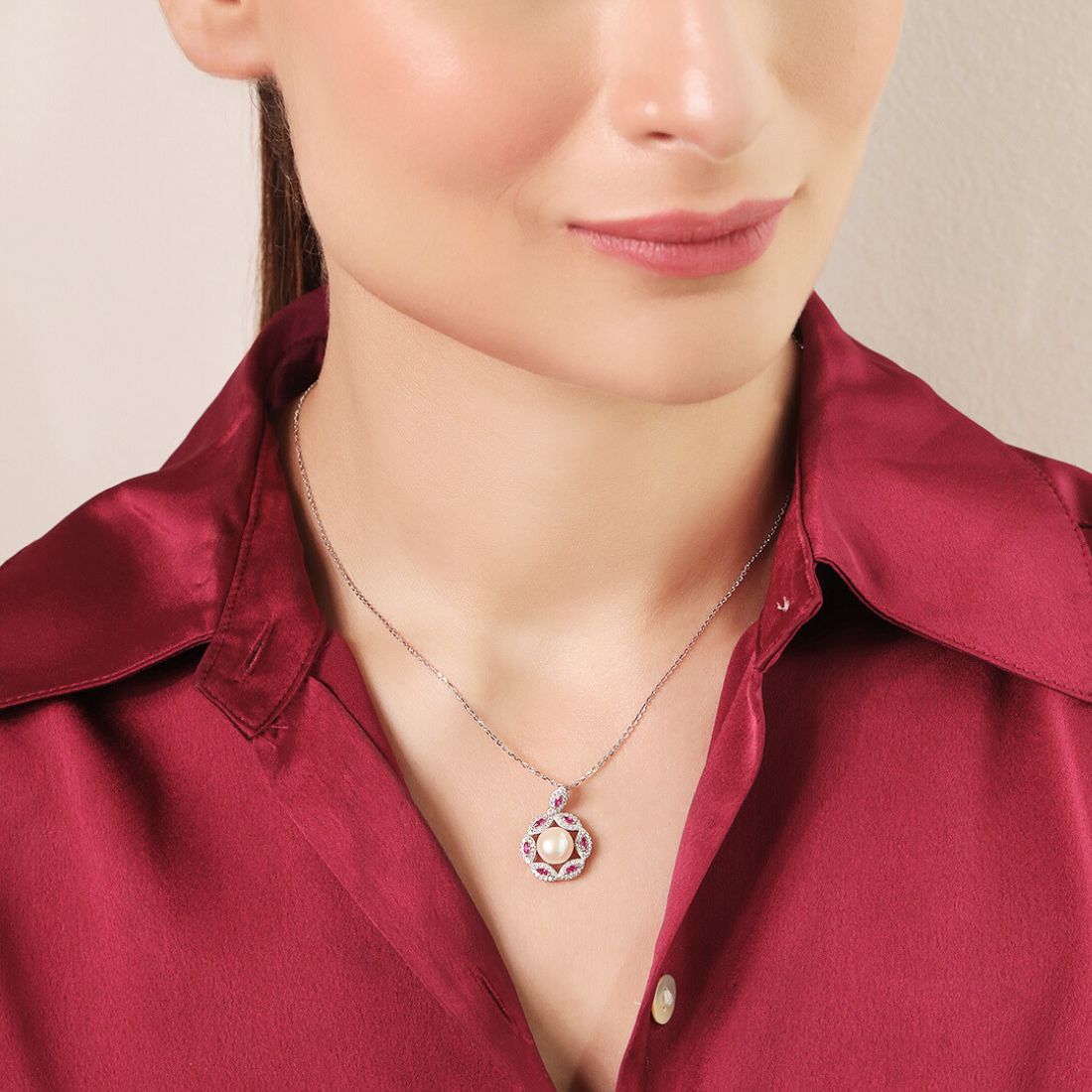 Pearl Radiance Harmony Rhodium-Plated 925 Sterling Silver Necklace