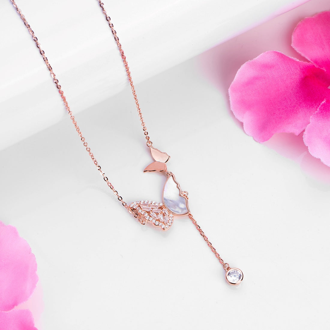 Butterfly Dreams CZ Rose Gold-Plated925 Sterling Silver Necklace