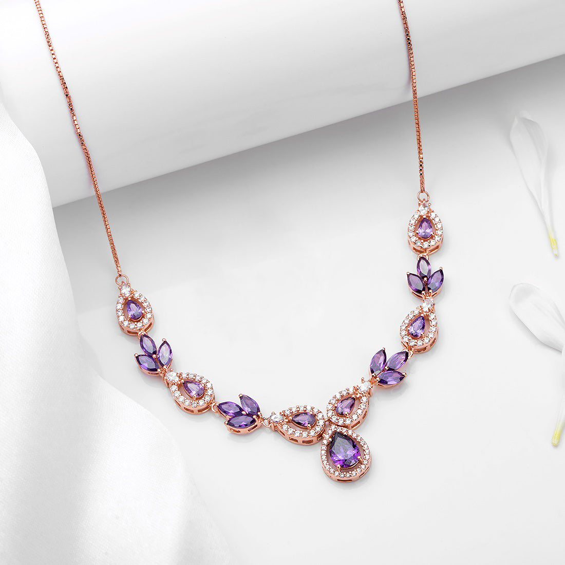 Floral Fire CZ Rose Gold-Plated 925 Sterling Silver Jewellery Set
