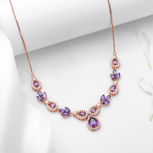 Floral Fire CZ Rose Gold-Plated 925 Sterling Silver Necklace