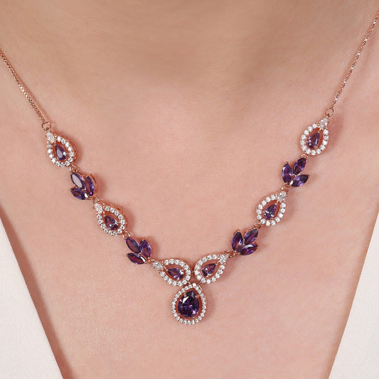 Floral Fire CZ Rose Gold-Plated 925 Sterling Silver Necklace