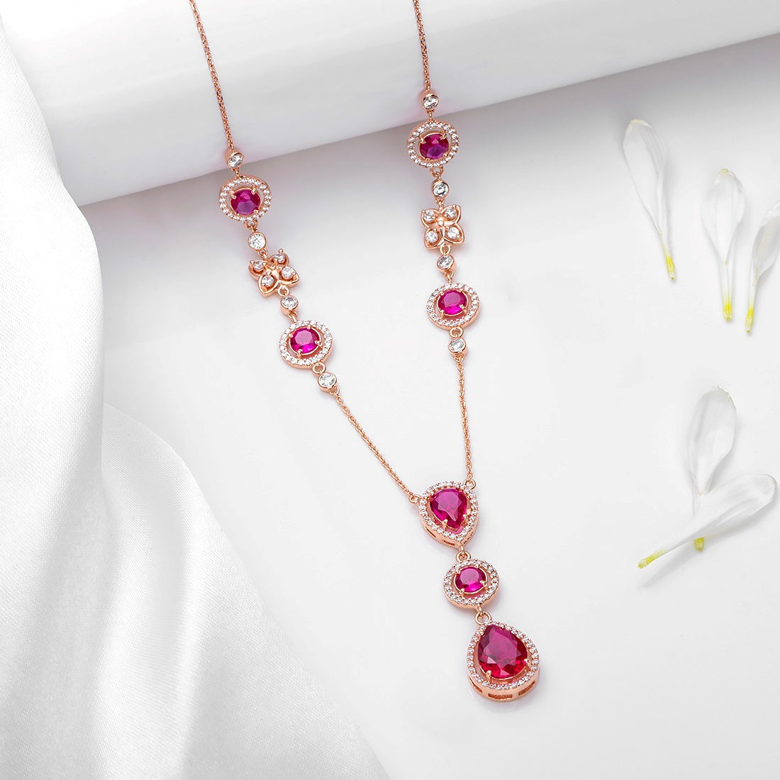 Alluring Mystery Rose Gold Plated Pink Solitaire 925 SIlver Necklace ...