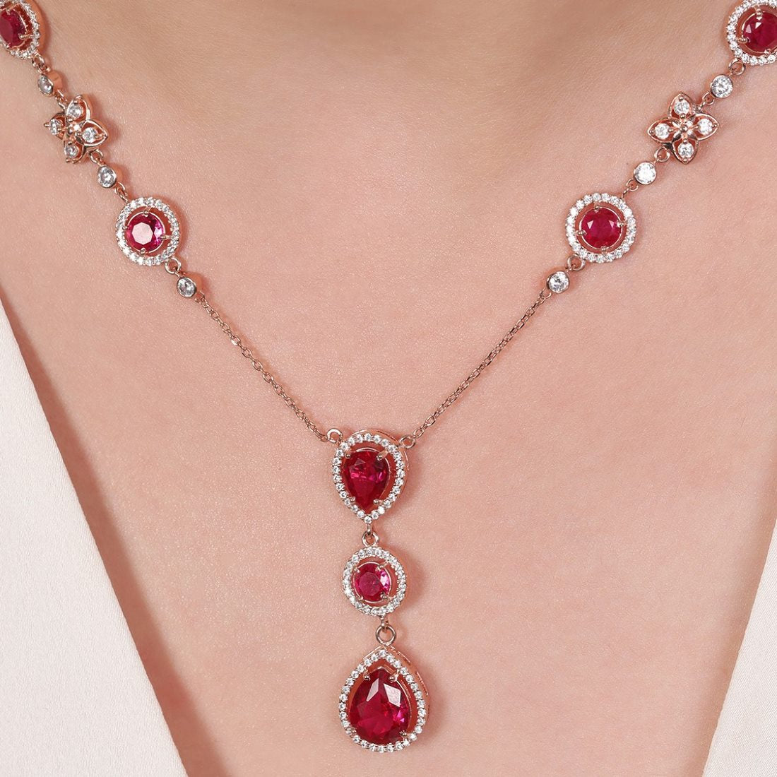 Alluring Mystery Rose Gold-Plated Dark Pink Solitaire Necklace