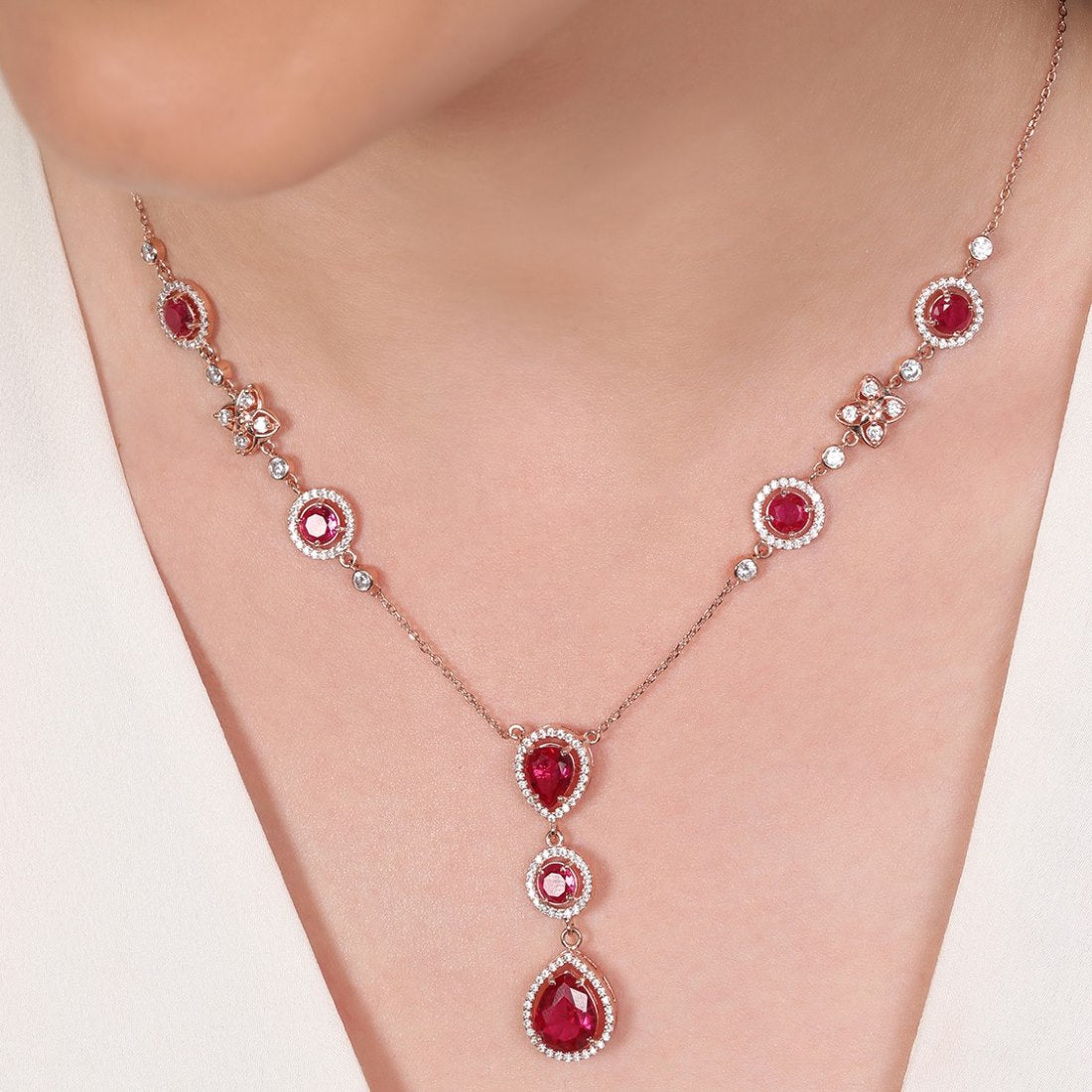 Alluring Mystery Rose Gold-Plated Dark Pink Solitaire Necklace