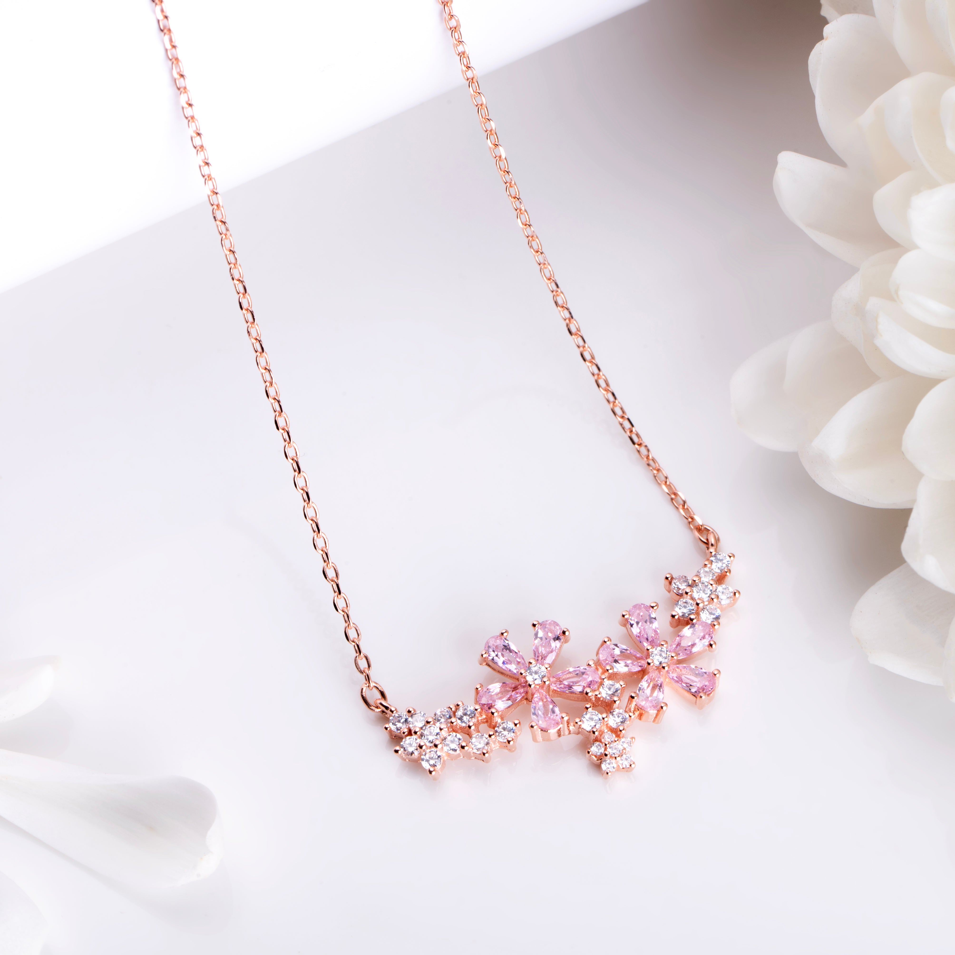 Blooming Blossoms 925 Sterling Silver Rose Gold-Plated Flower Necklace