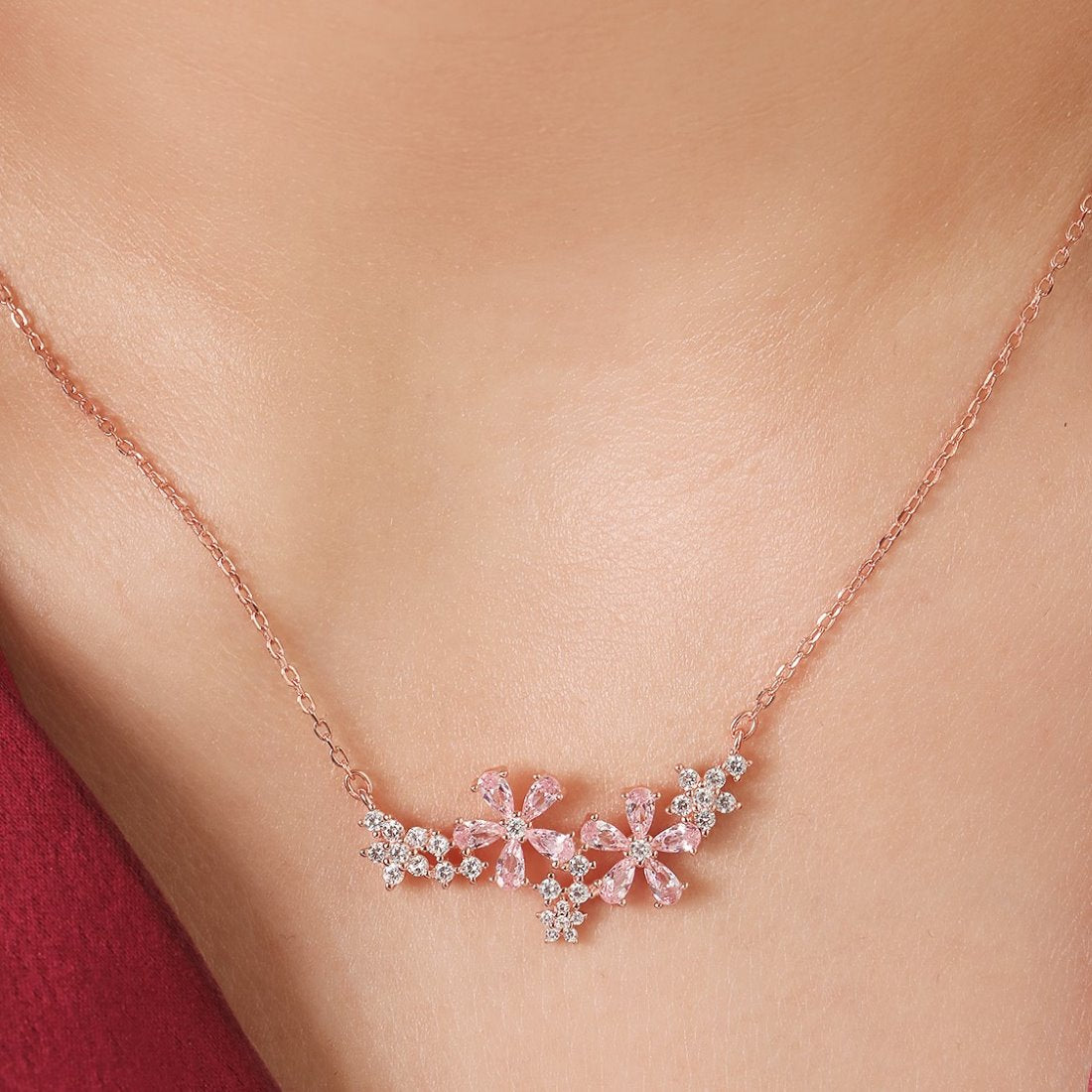 Blooming Blossoms 925 Sterling Silver Rose Gold-Plated Flower Necklace