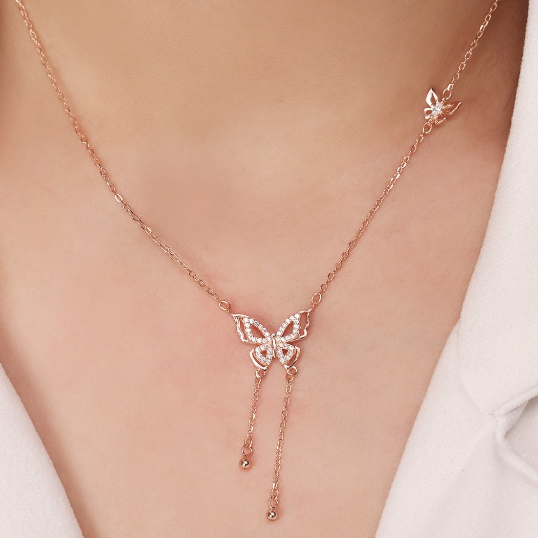 Whimsical Wings 925 Sterling Silver Rose Gold-Plated Butterfly Necklace