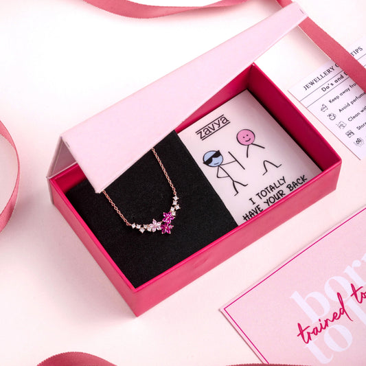 Blossom 925 Sterling Silver Rose Gold-Plated Flower Necklace Gift Hamper