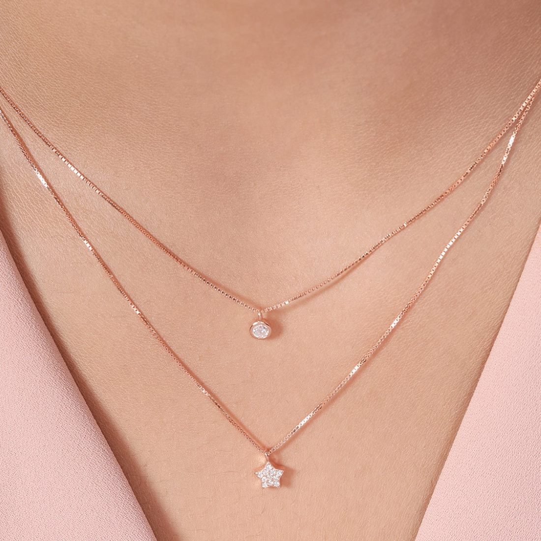 Starry Nights Rose Gold Plated 925 Sterling Silver Necklace
