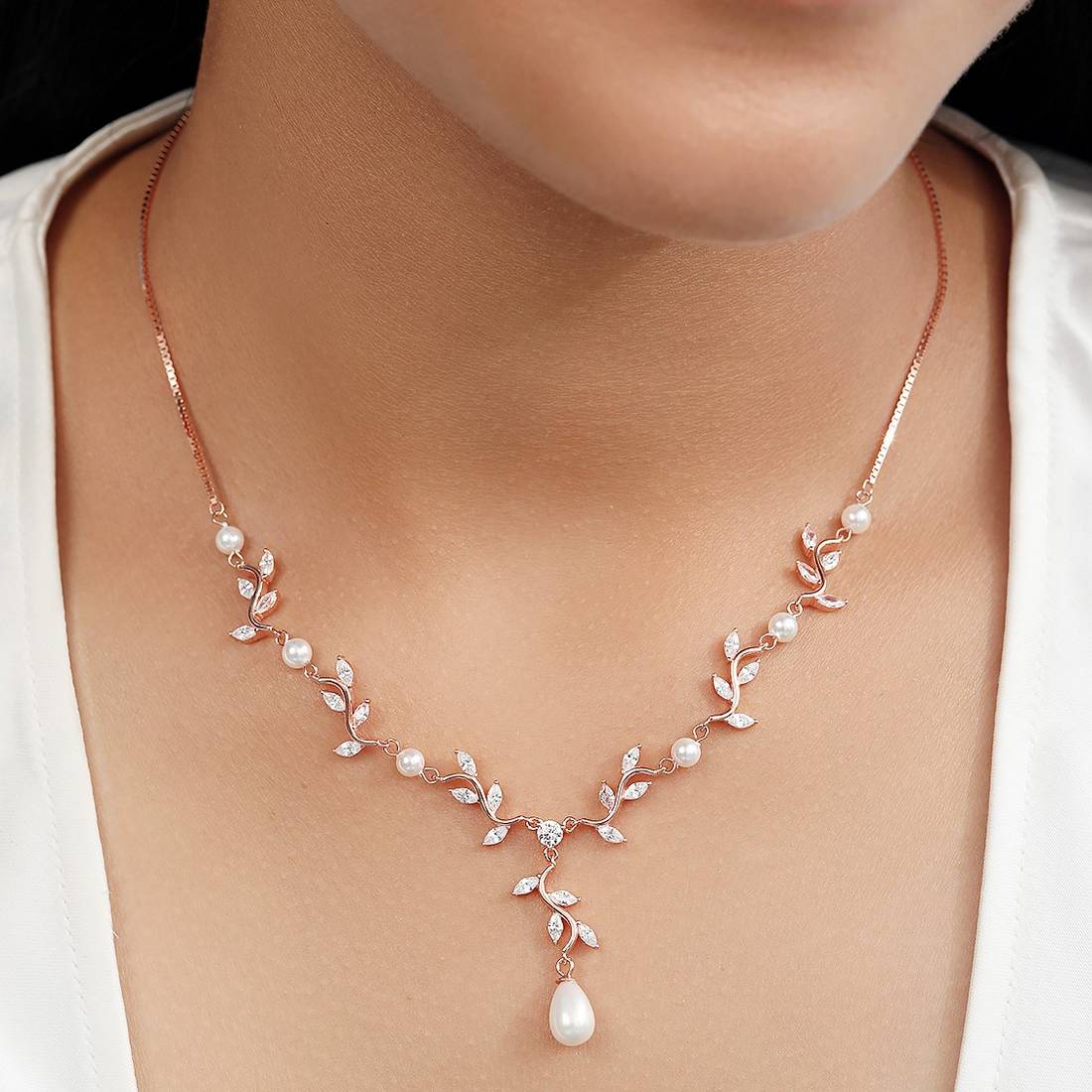 Leaf Drop Rose Gold Plated 925 Sterling Silver Jewelry Set