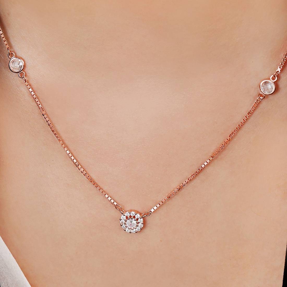 Radiant Rose Gold-Plated 925 Sterling Silver Halo Necklace with CZ