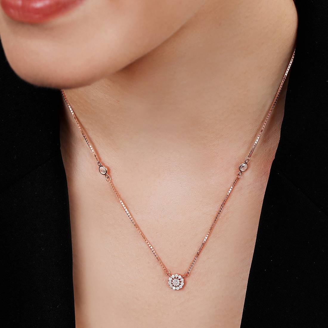 Radiant Rose Gold-Plated 925 Sterling Silver Halo Necklace with CZ
