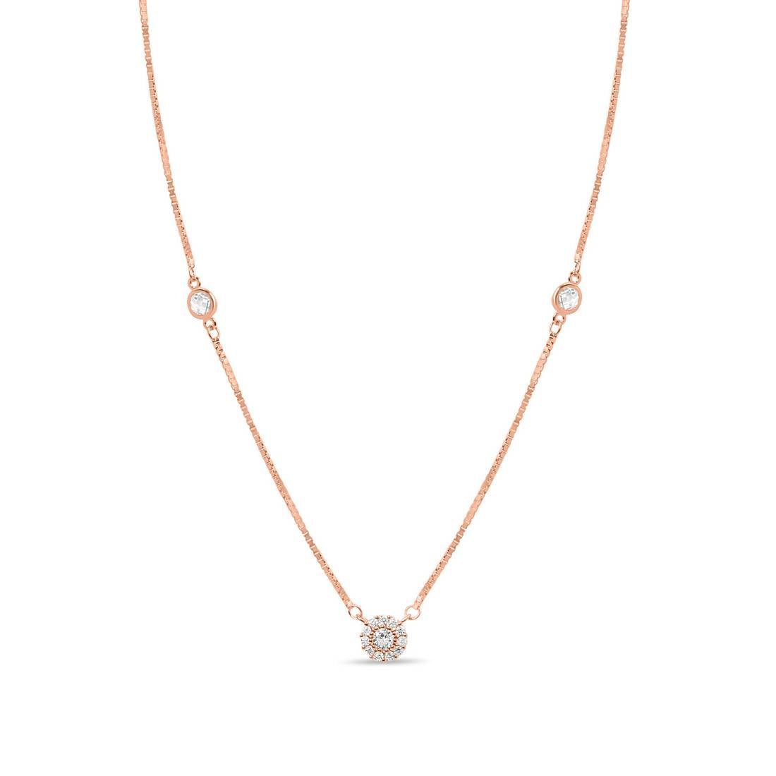 Radiant Rose Gold-Plated 925 Sterling Silver Halo Necklace with CZ