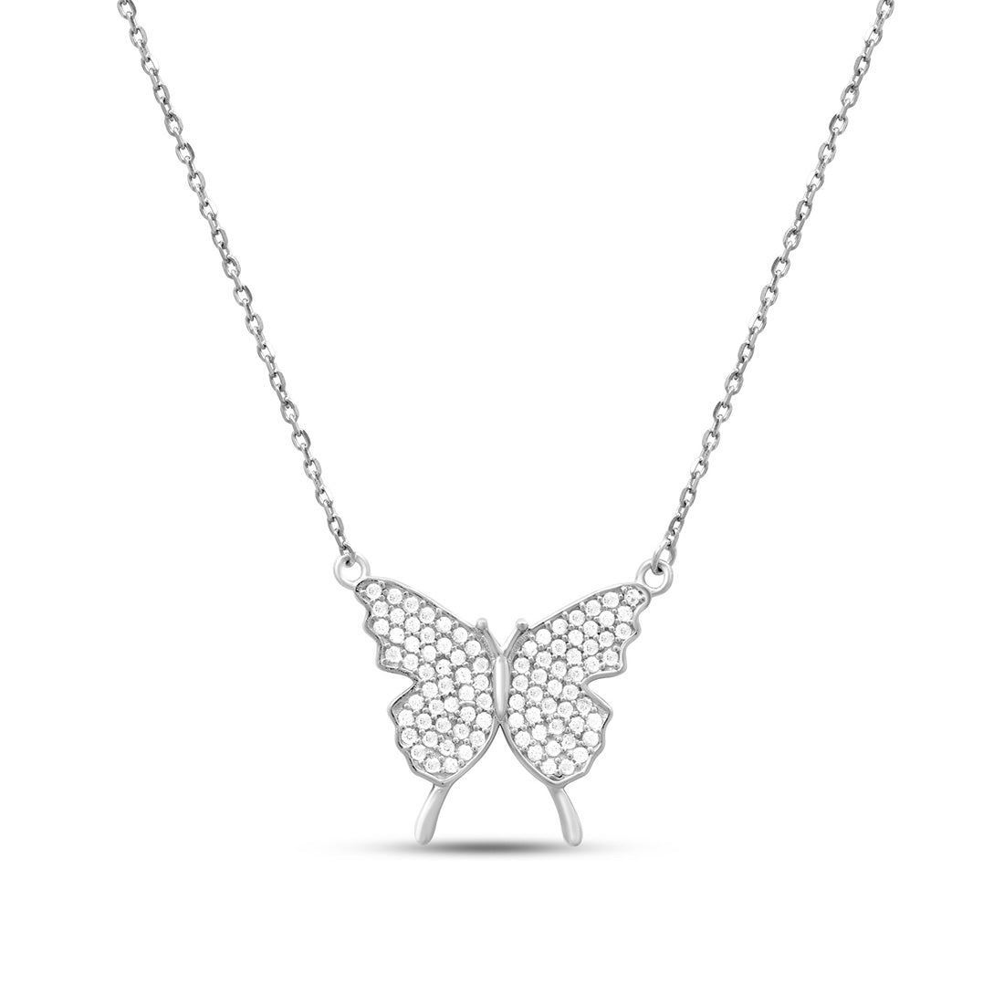 Butterfly CZ Rhodium Plated 925 Sterling Silver Necklace