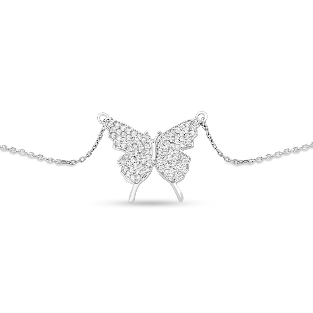 Butterfly CZ Rhodium Plated 925 Sterling Silver Necklace