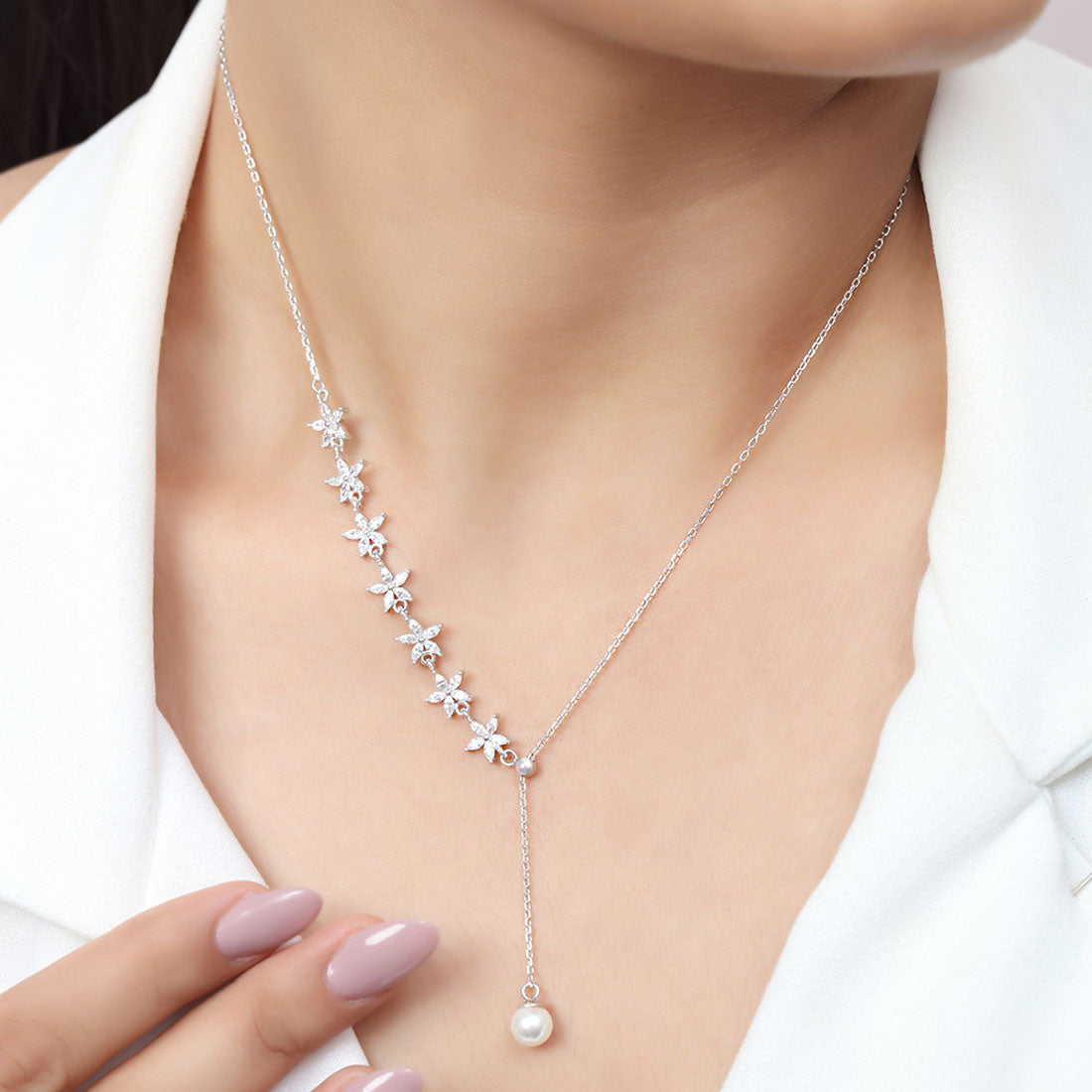 Shimmering Stars Rhodium Plated 925 Sterling Silver Necklace