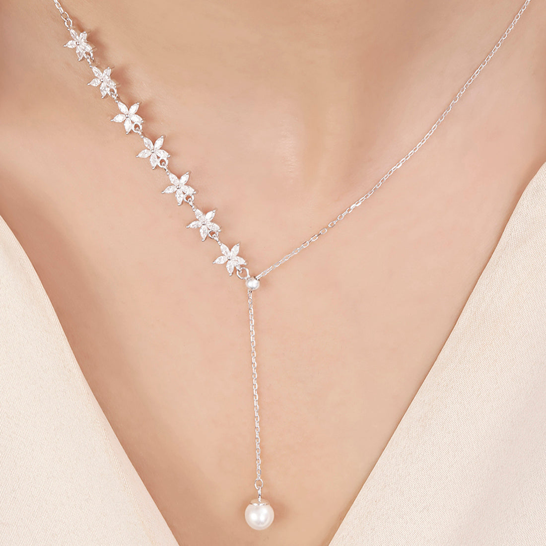 Shimmering Stars Rhodium Plated 925 Sterling Silver Necklace
