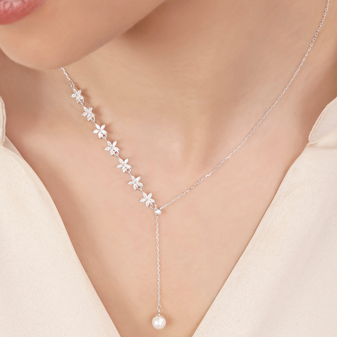 Shimmering Stars Rhodium Plated 925 Sterling Silver Necklace
