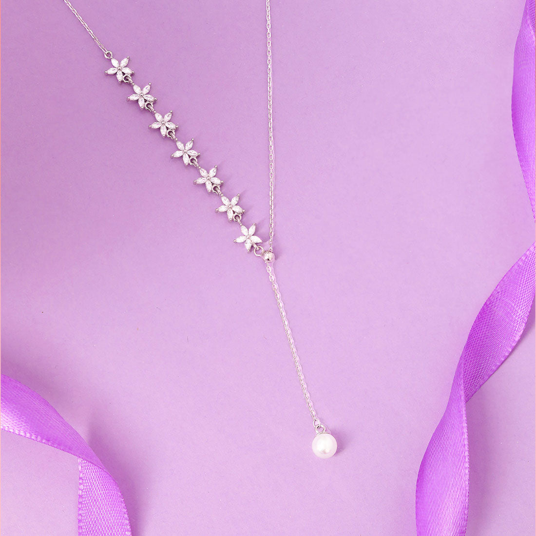 Shimmering Stars Rhodium Plated 925 Sterling Silver Necklace