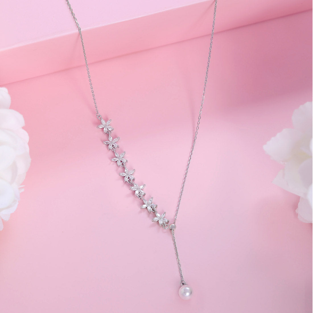 Shimmering Stars Rhodium Plated 925 Sterling Silver Necklace