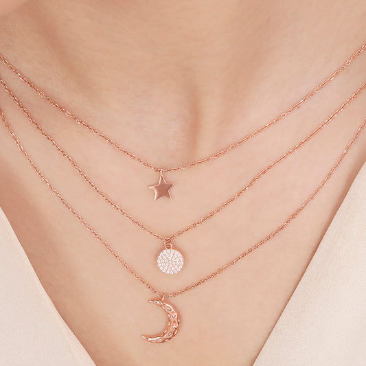 Multi Layered Rose Gold Plated 925 Sterling Silver Necklace