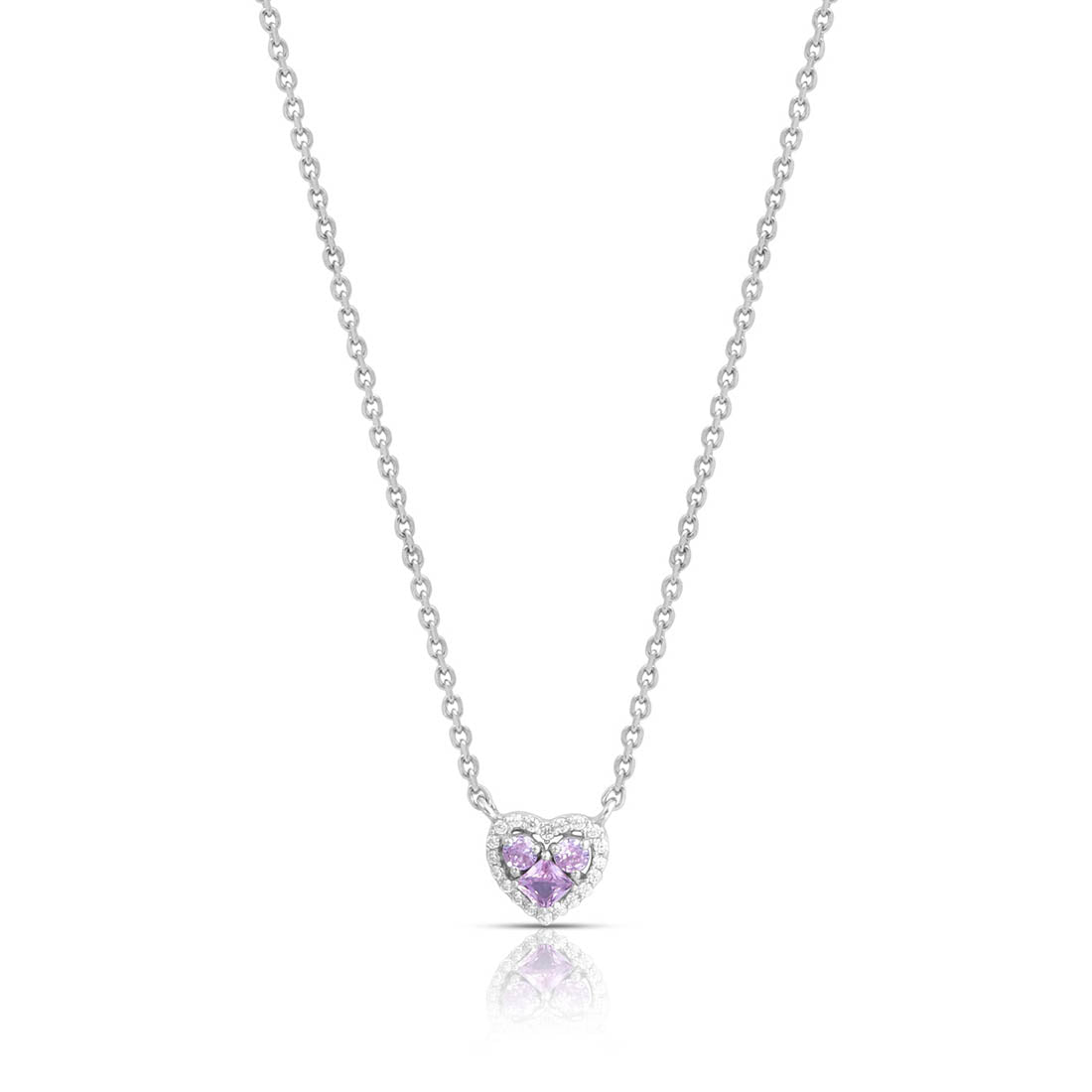 Pink Heart Rhodium Plated 925 Sterling Silver Necklace