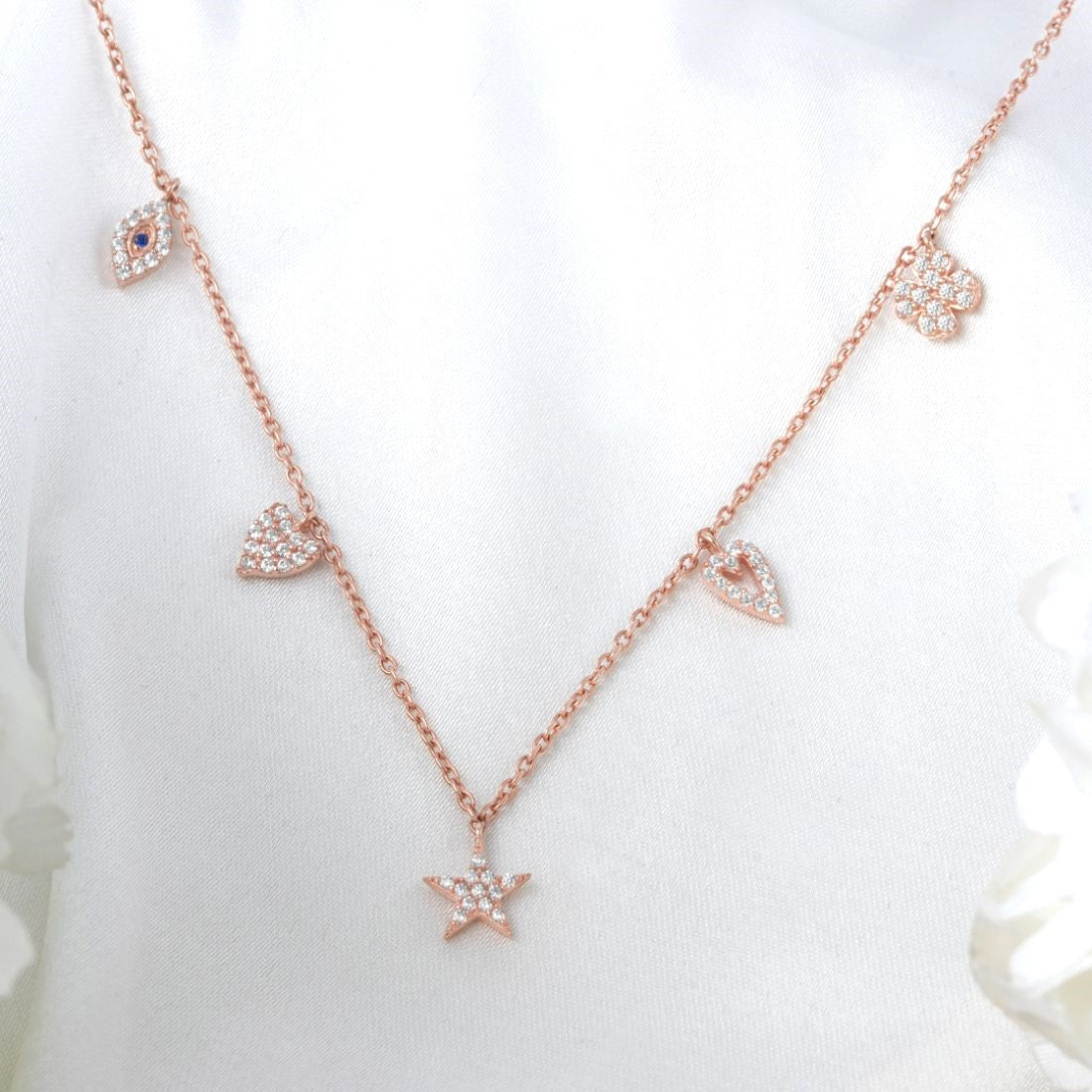 Dancing Charms Rose Gold Plated 925 Sterling Silver Necklace