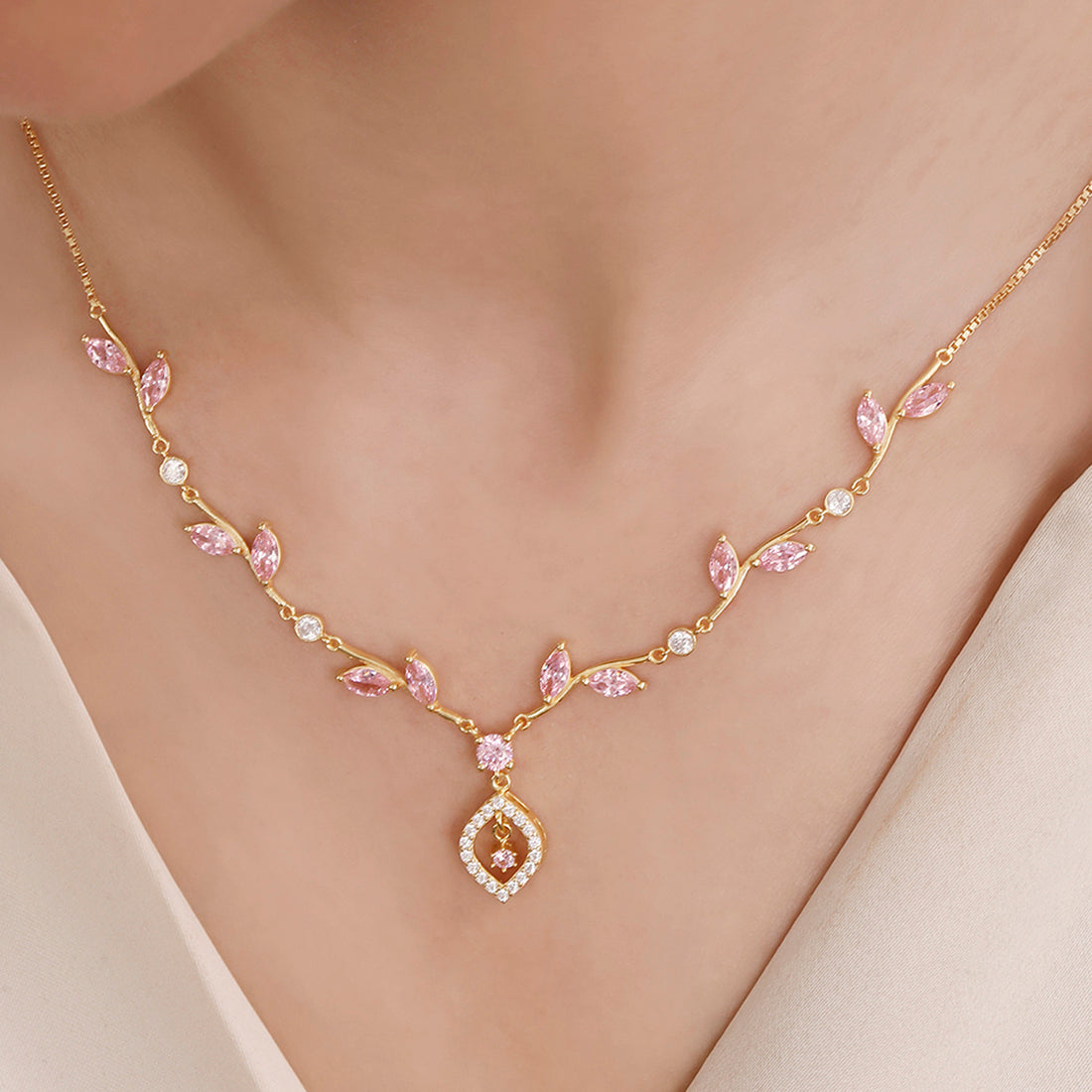 Pink Blossom Gold Plated 925 Sterling Silver Necklace