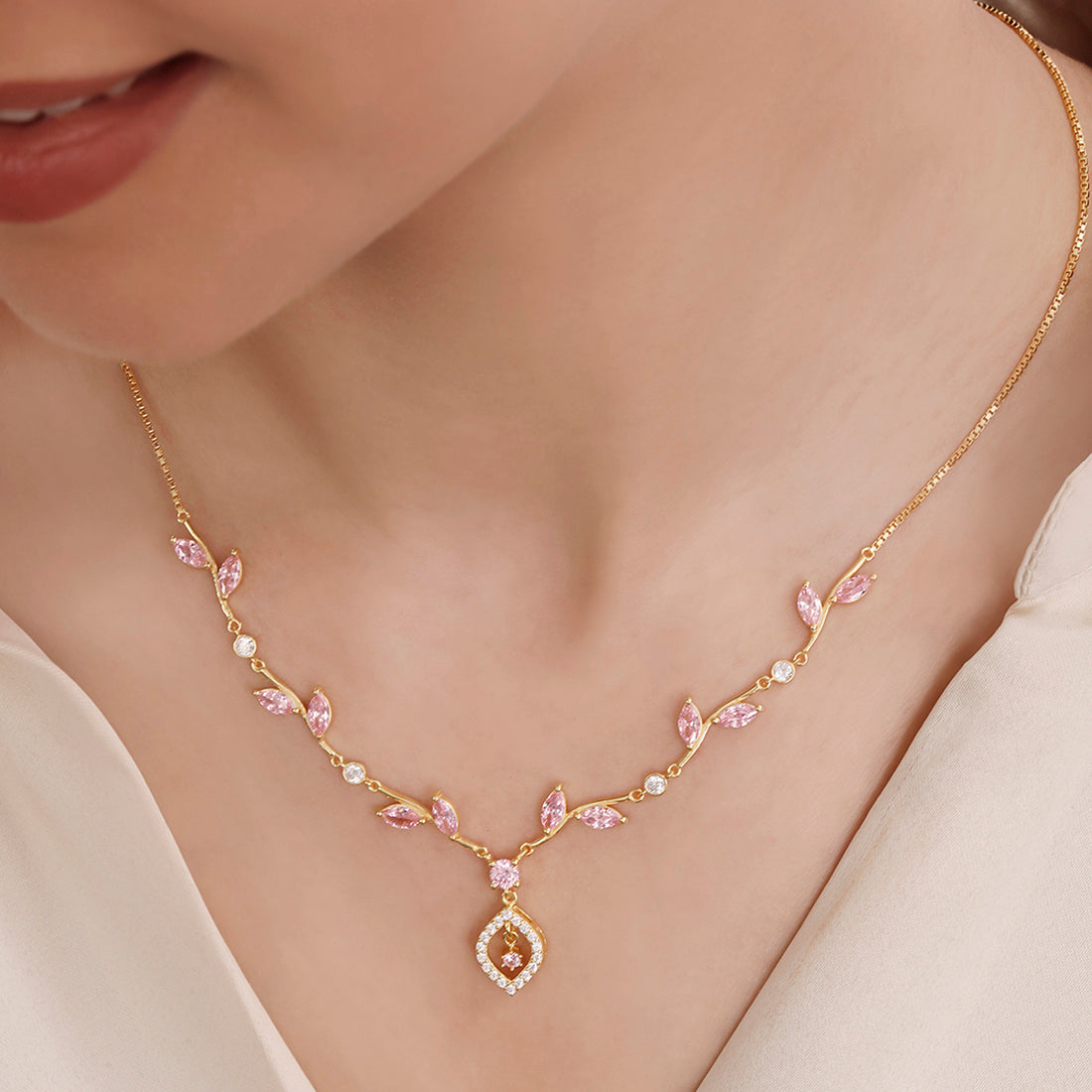 Pink Blossom Gold Plated 925 Sterling Silver Necklace